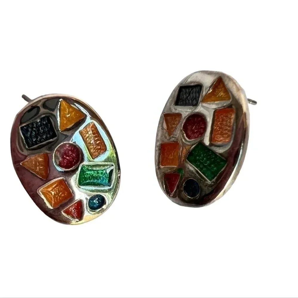 NWOT VINTAGE COLORFUL HARLEQUIN BRACELET & EARRINGS SET - Picture 2 of 5